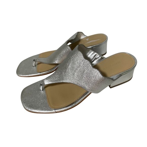 Marc Fisher Womens Size 8 M Leather Silver Slide Slip On Sandal Shoes Thong 1.5 - Picture 1 of 5